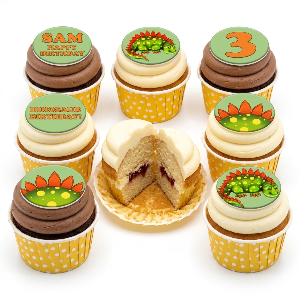 Dinosaur Birthday Cupcakes | Custom Age & Name Options