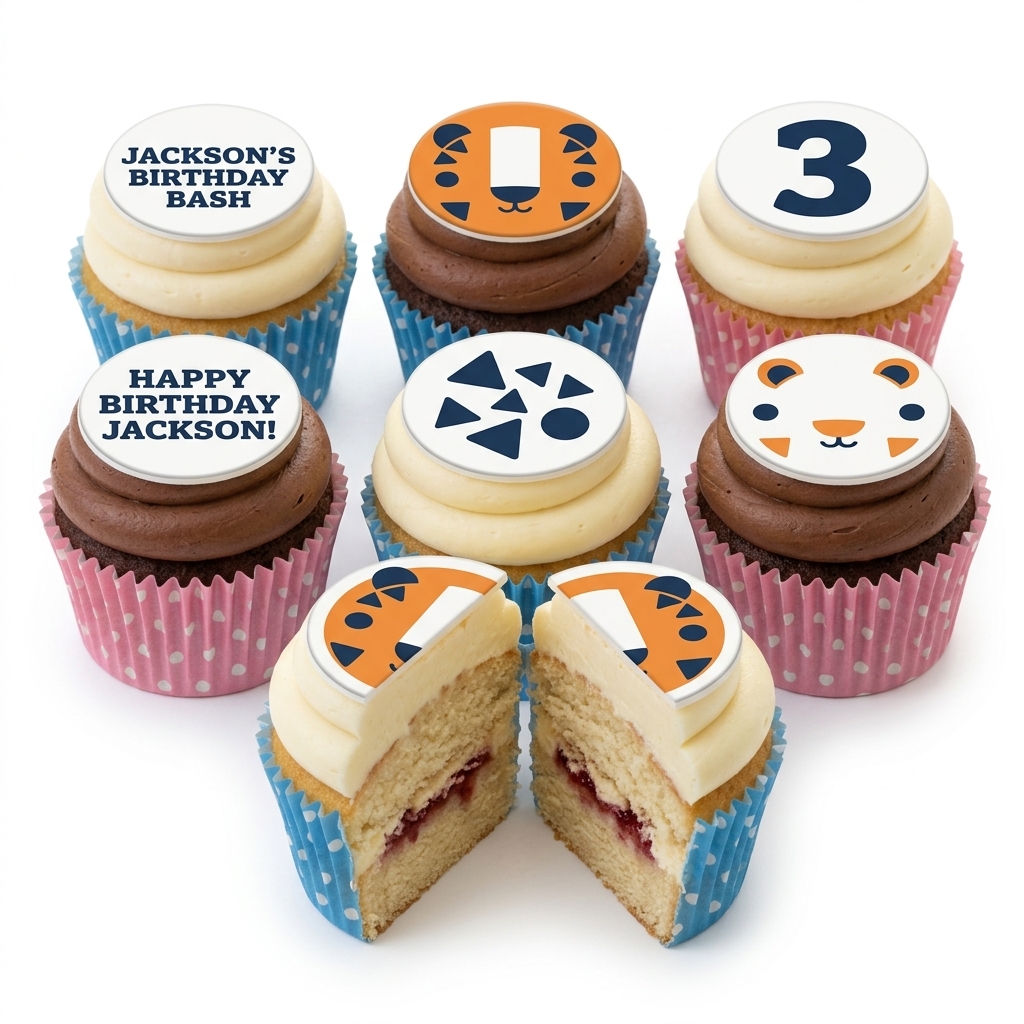 Jungle Theme Birthday Cupcakes with Custom Age Topper
