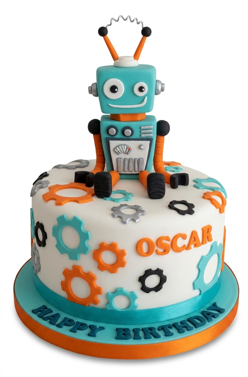 Robot Birthday Cake with Gears