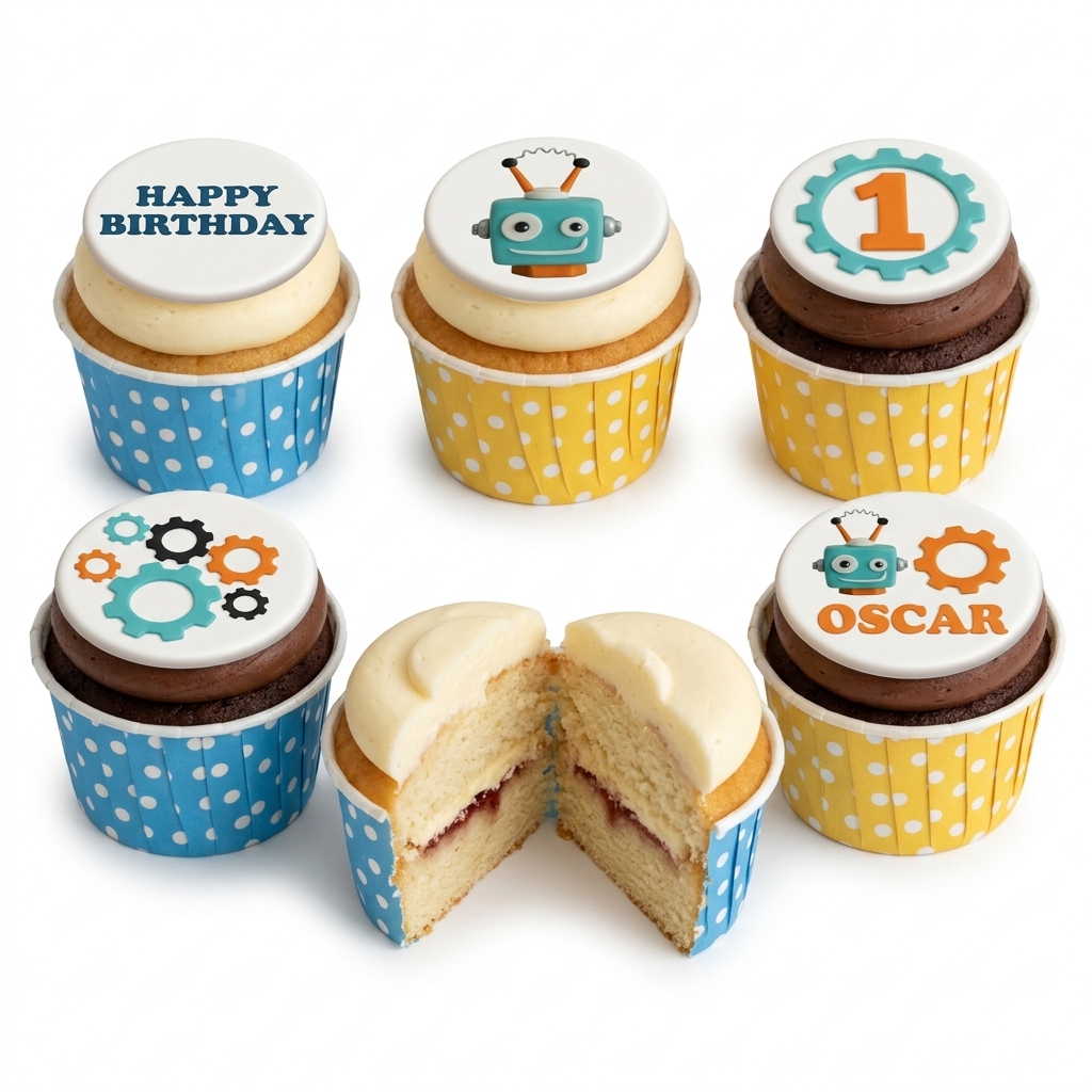 Robot Birthday Cupcakes with Custom Age