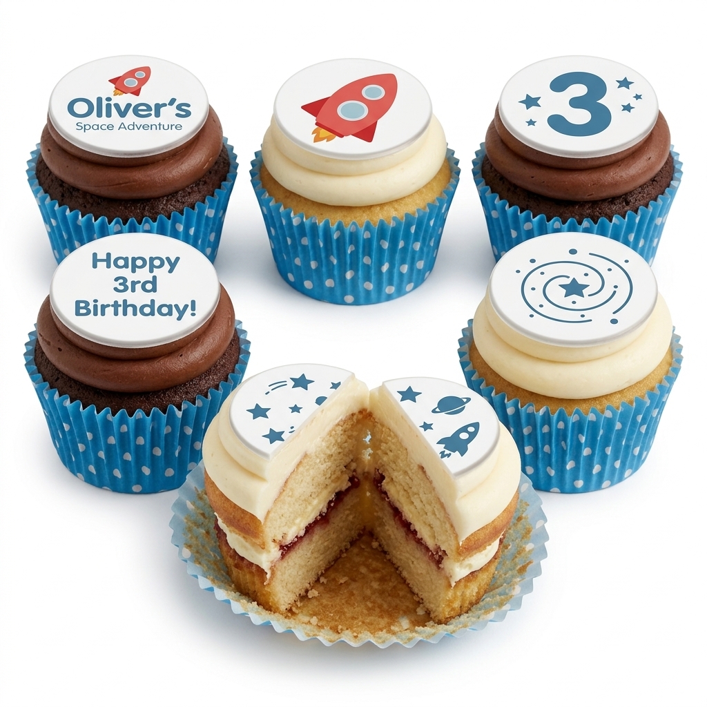 Kids Space Adventure Birthday Cupcakes with Custom Age Topper