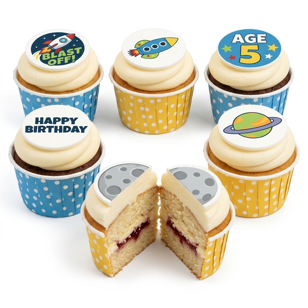 Kids Space Adventure Birthday Cupcakes with Custom Age Topper