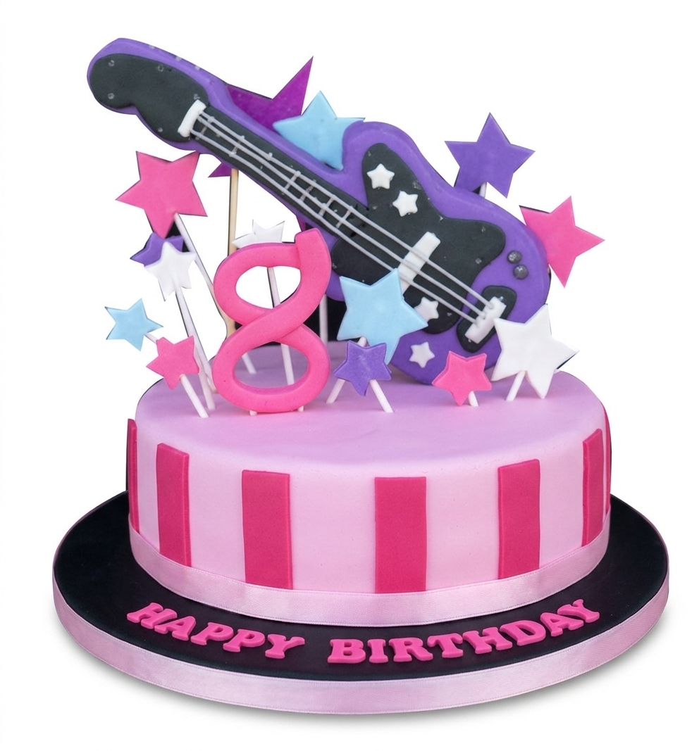 Guitar Birthday Cake for Girls with Custom Age Topper