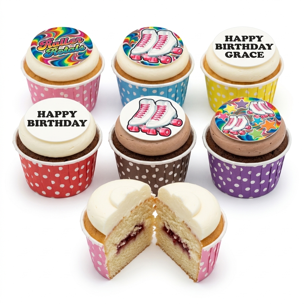 Roller Skate Birthday Cupcakes - Custom Message Available