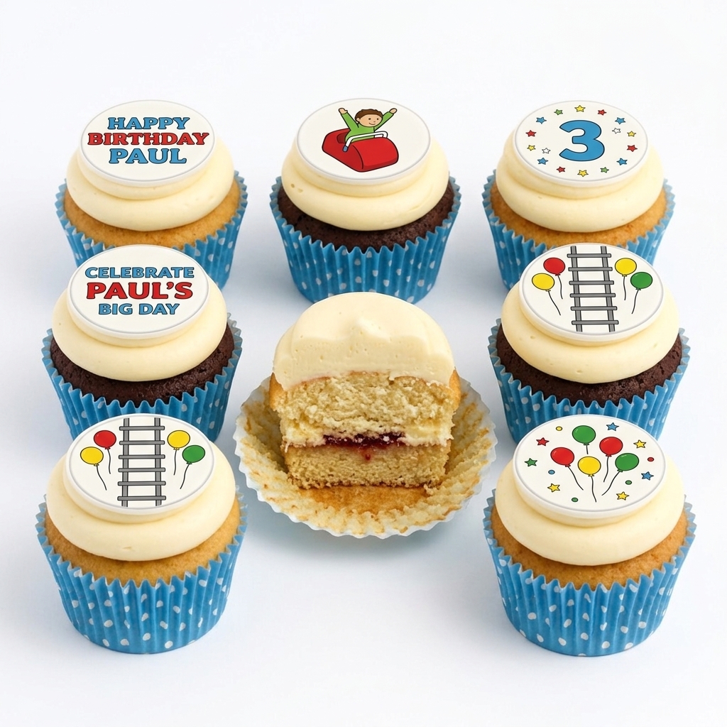 Boys Birthday Cupcake Selection with Custom Age Topper