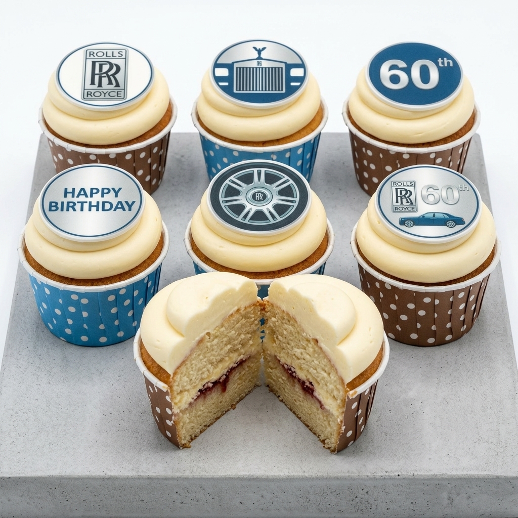 Rolls Royce Themed Birthday Cupcakes with Custom Age Topper