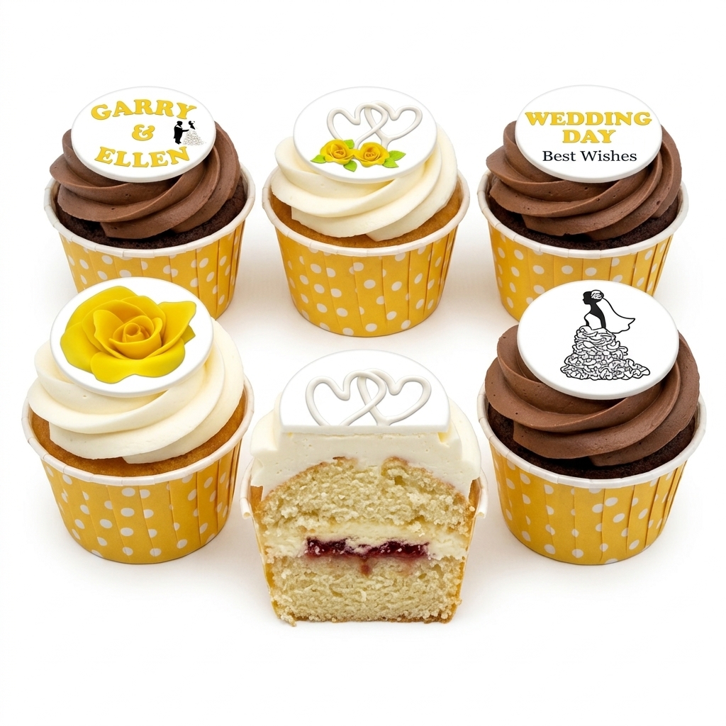 Elegant Wedding Day Cupcakes with Personalised Toppers