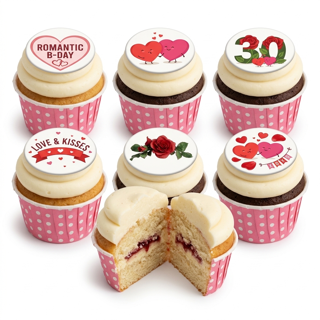 Romantic Heart & Rose Birthday Cupcakes
