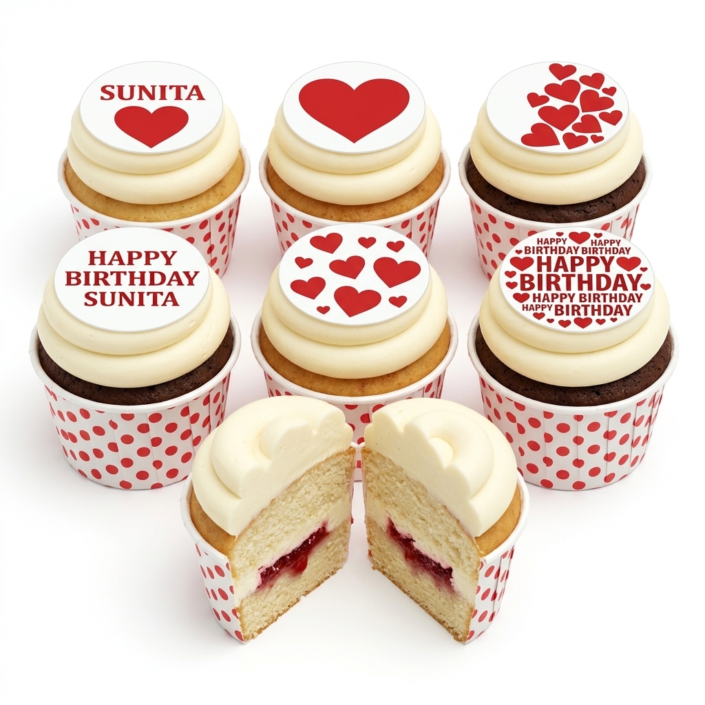 Heart Birthday Cupcakes with Custom Message