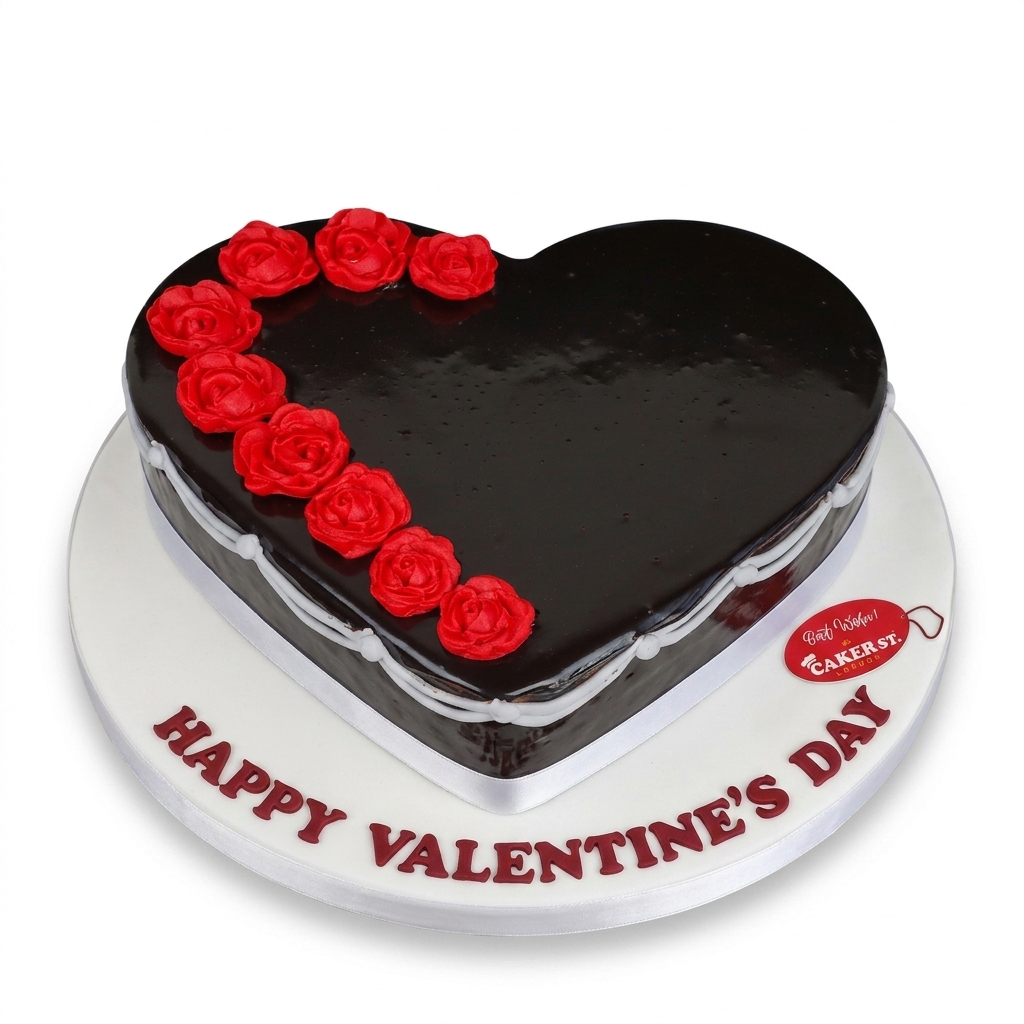 Valentine's Day Heart Cake with Red Roses