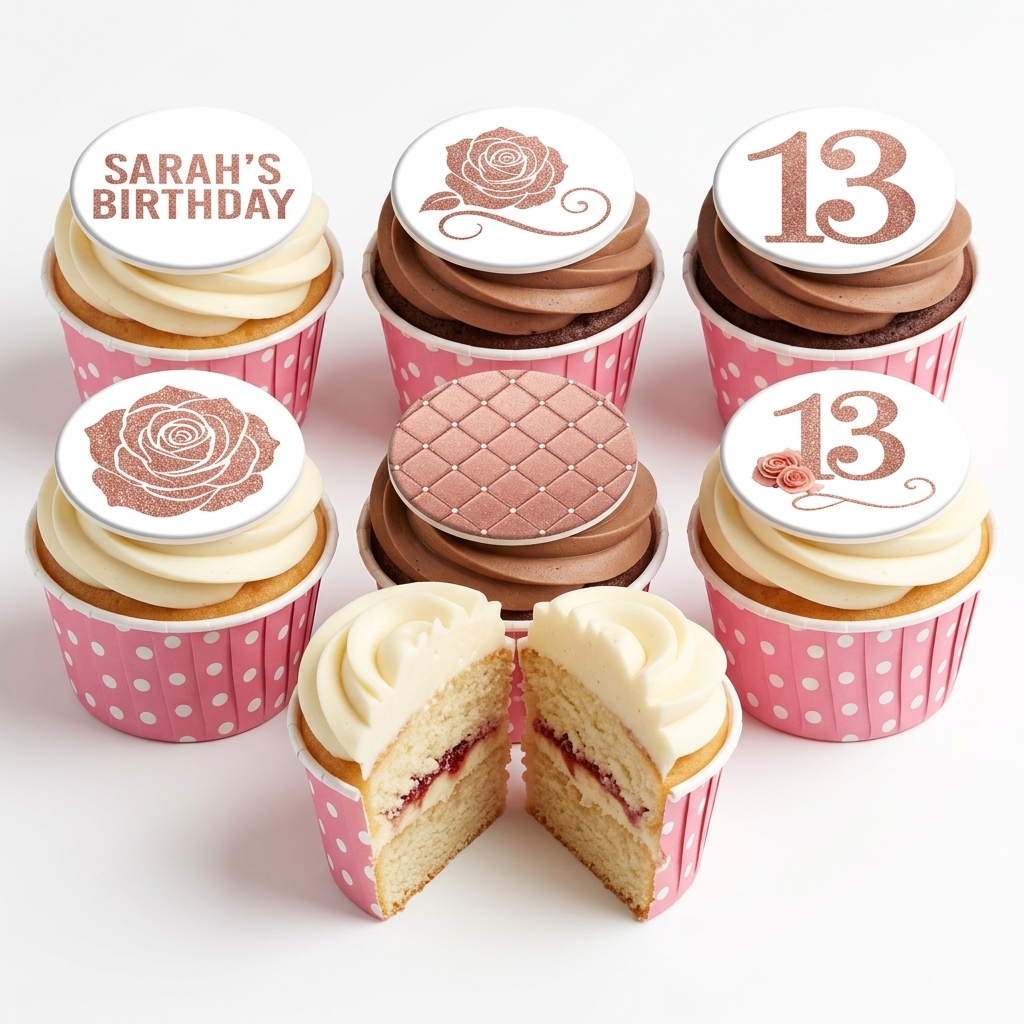 Rose Gold Floral Birthday Cupcakes