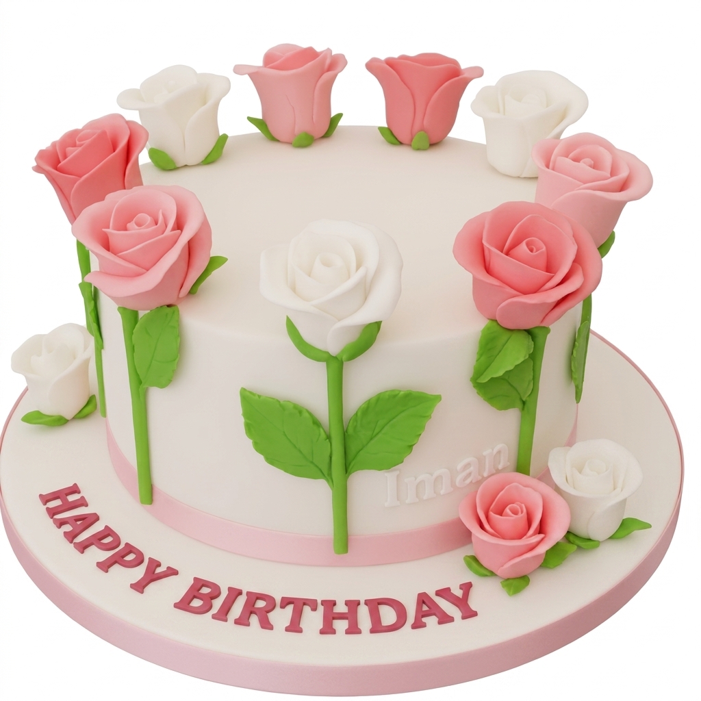 Pink & White Roses Floral Birthday Cake for Her