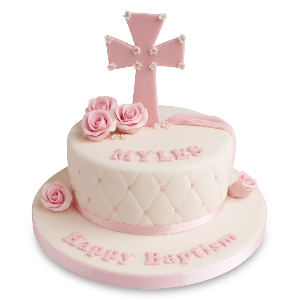 Pink Rose Christening Cake for Girls