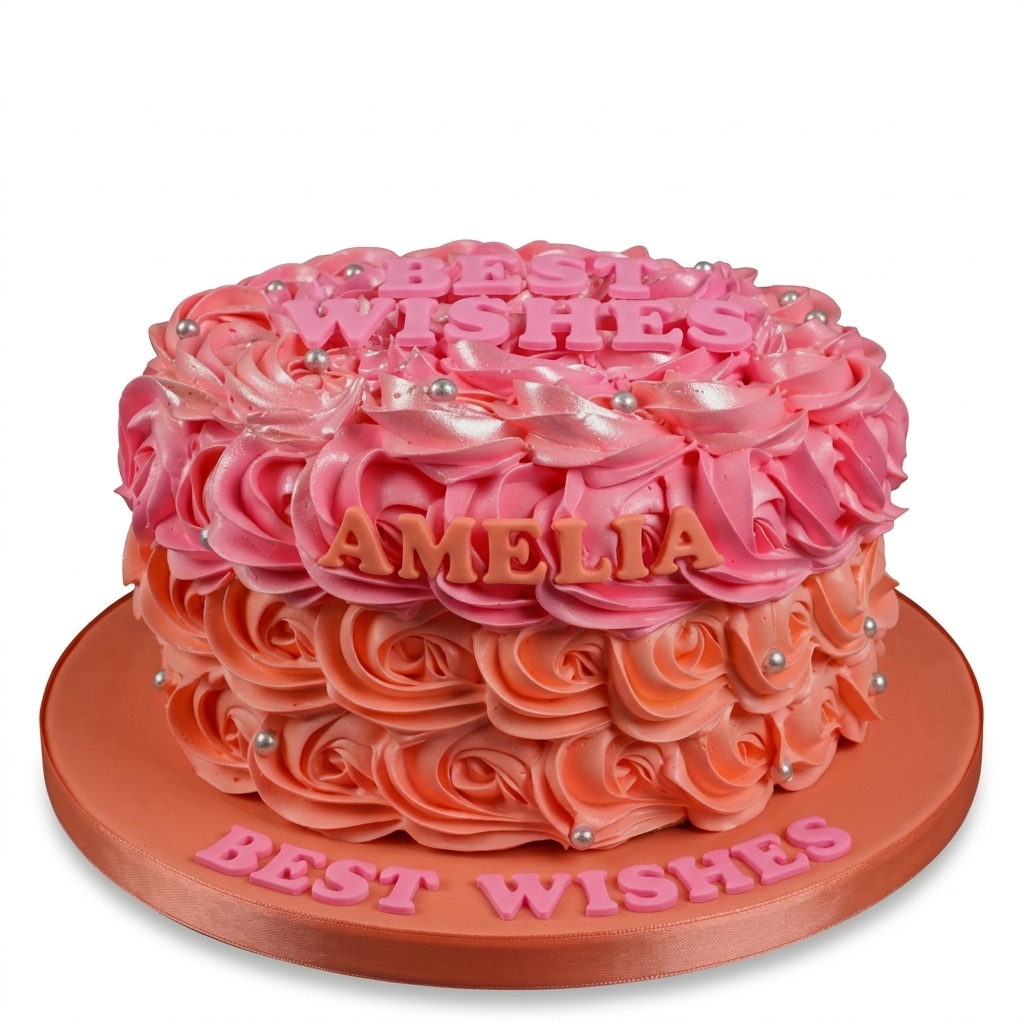 Pink & Orange Floral Rosette Birthday Cake