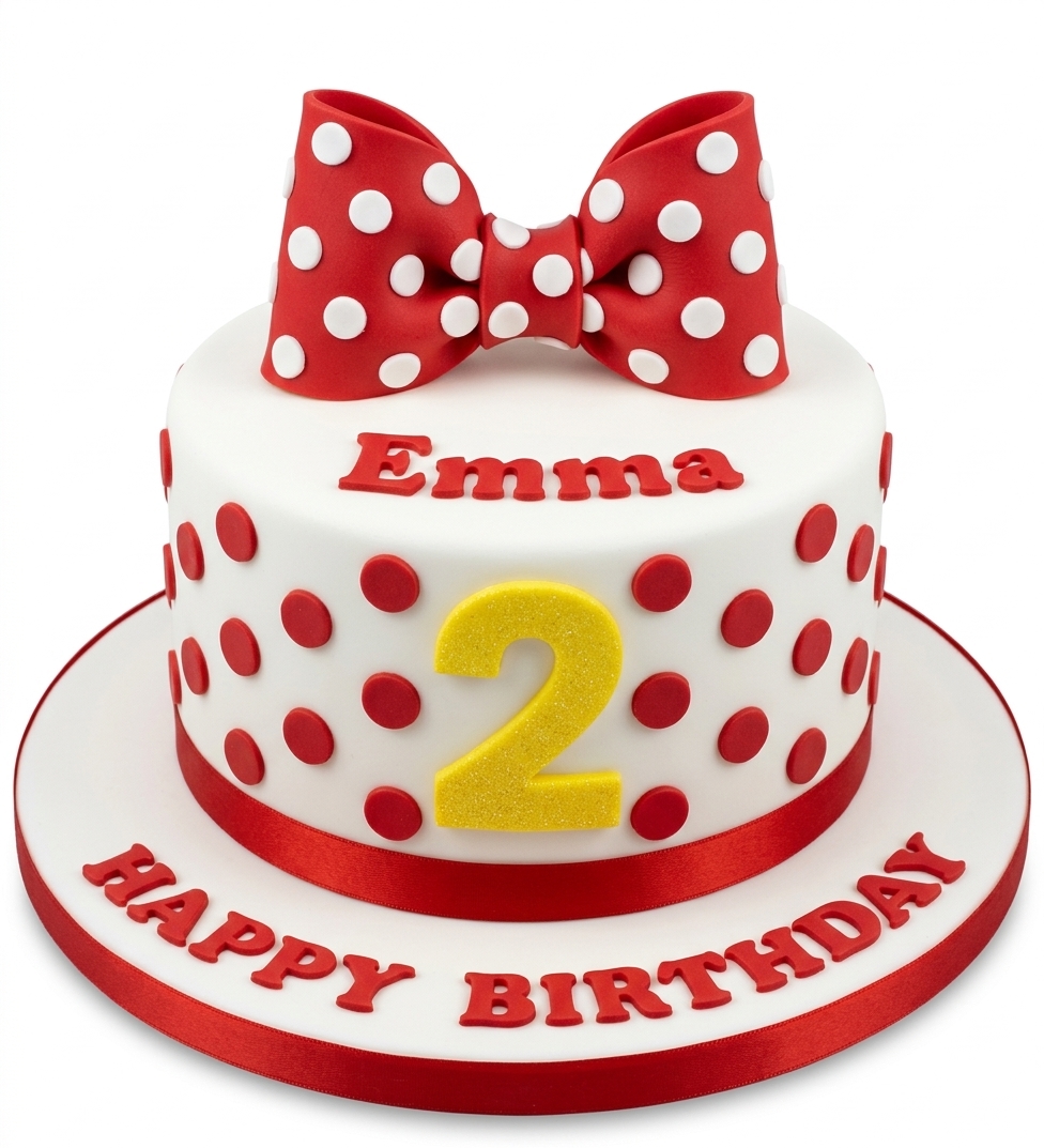 Polka Dot Bow Kids Birthday Cake