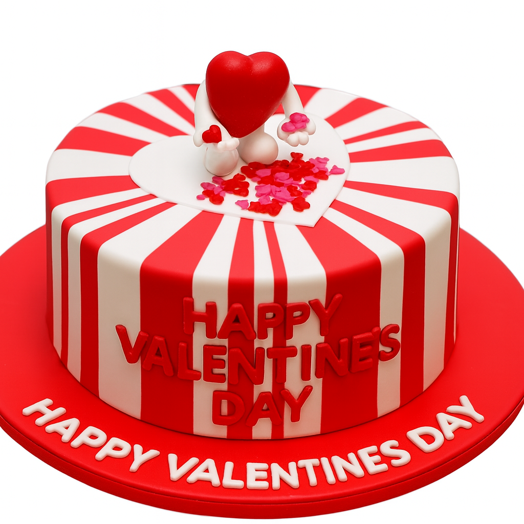 Round Red & White Valentine Cake