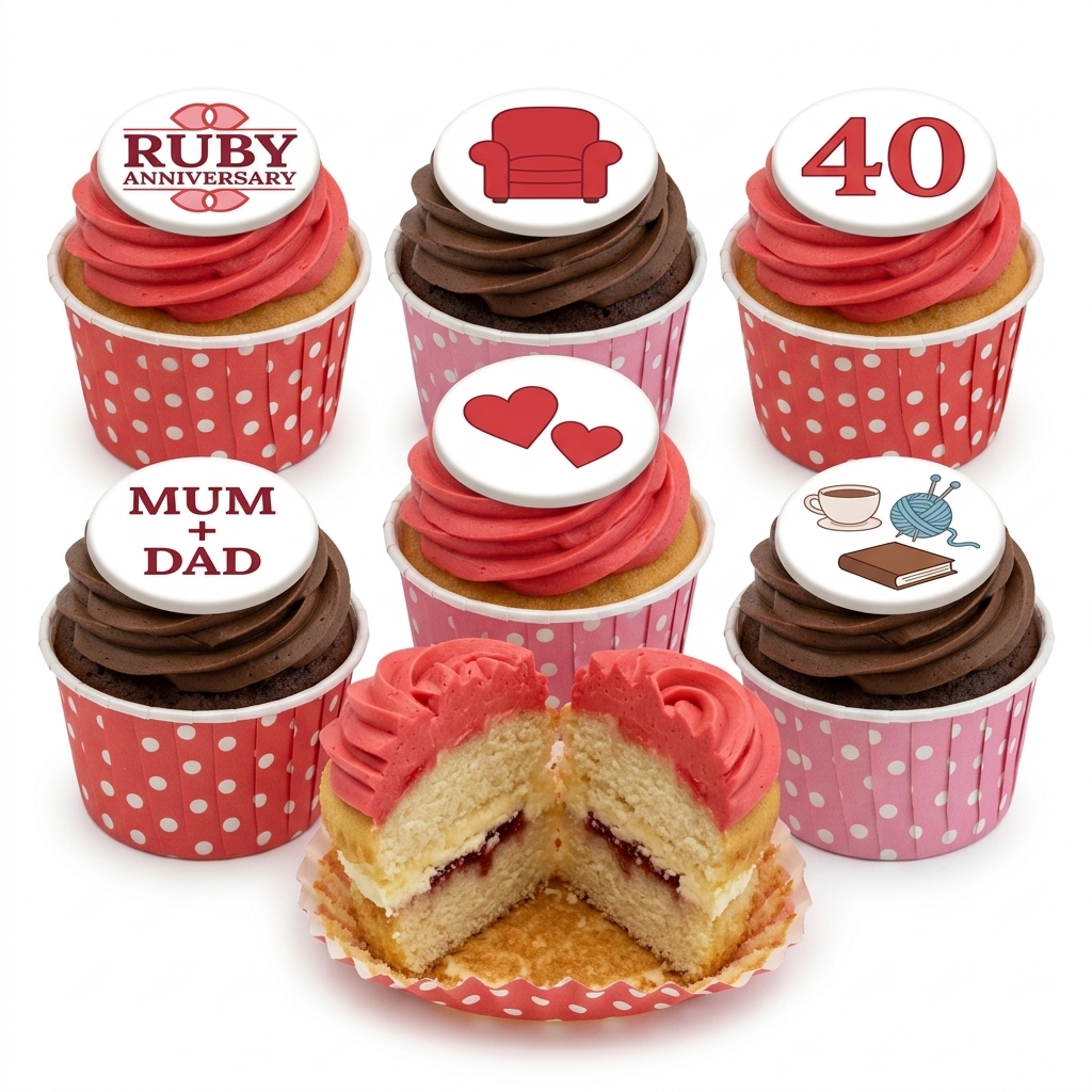 Ruby Wedding Anniversary Cupcakes for Couple