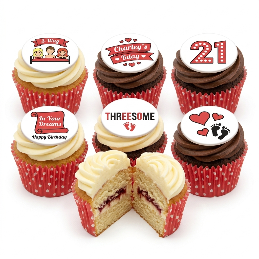 Funny Adult Birthday Cupcakes with Custom Toppers
