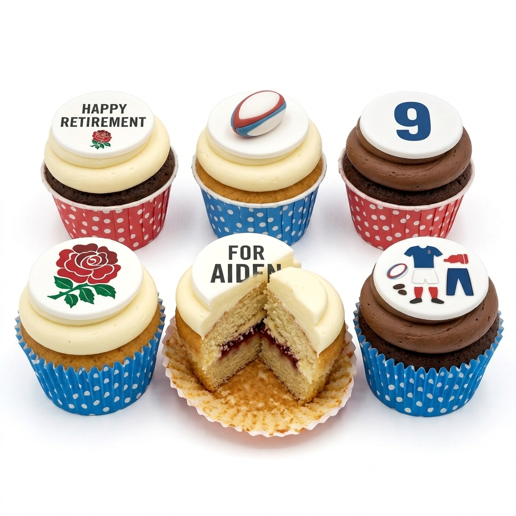 England Rugby Birthday Cupcakes with Custom Toppers
