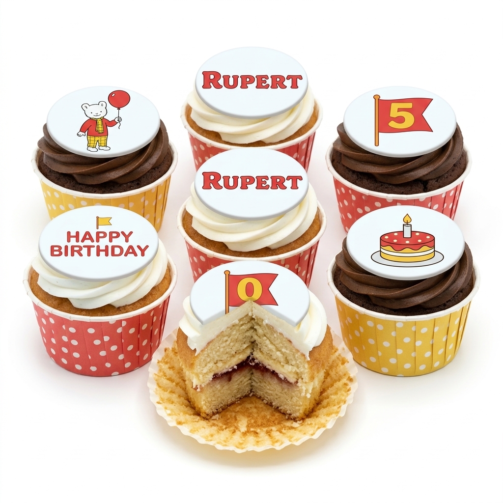 Rupert Bear Birthday Cupcakes with Custom Age