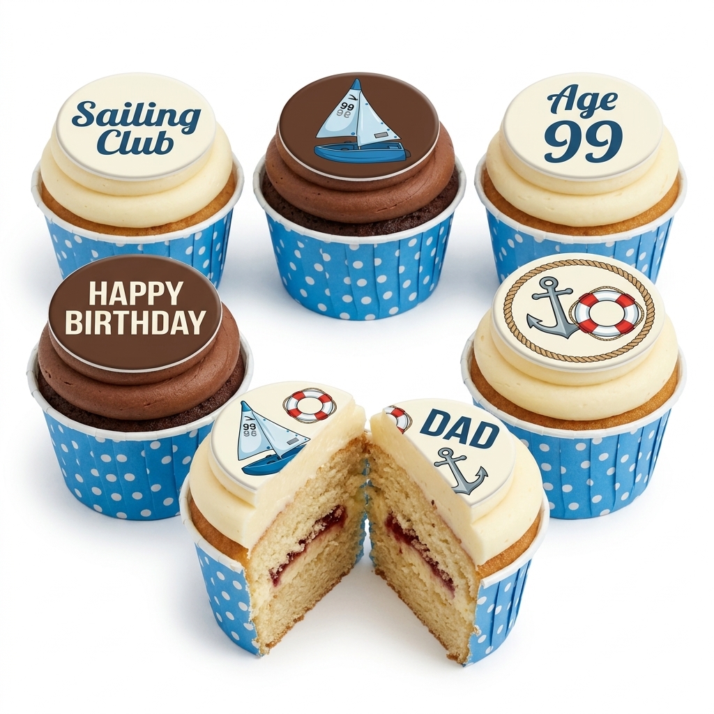 Sailing Theme Birthday Cupcakes with Custom Toppers