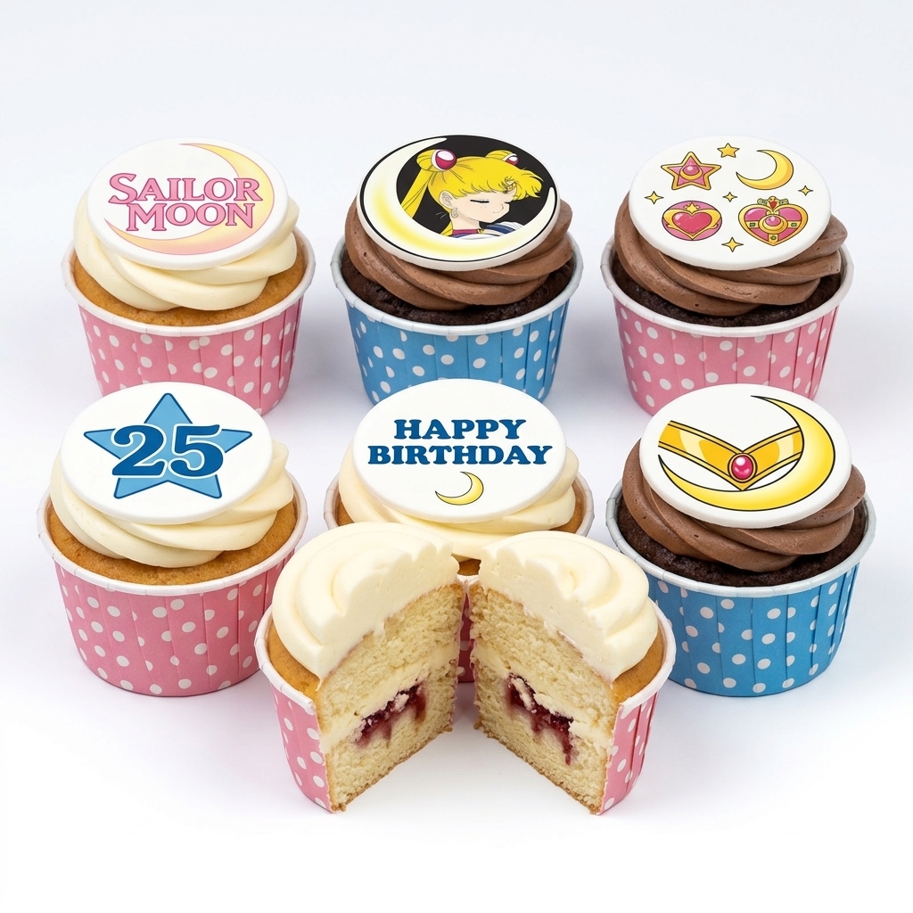 Sailor Moon Birthday Cupcakes with Custom Age Topper