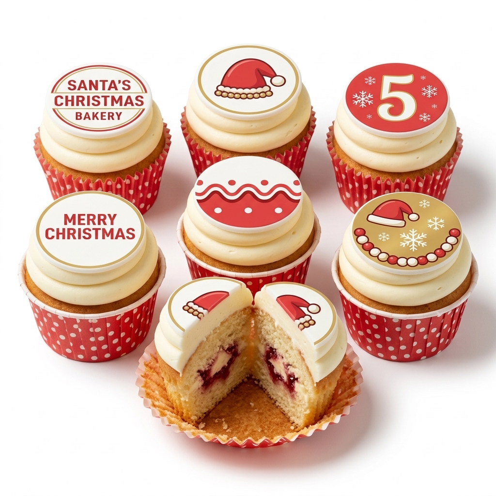 Festive Christmas Cupcakes with Santa Hat & Snowflake Toppers