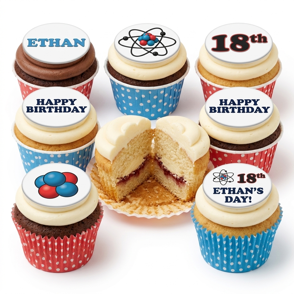 Science Theme Birthday Cupcakes with Custom Toppers