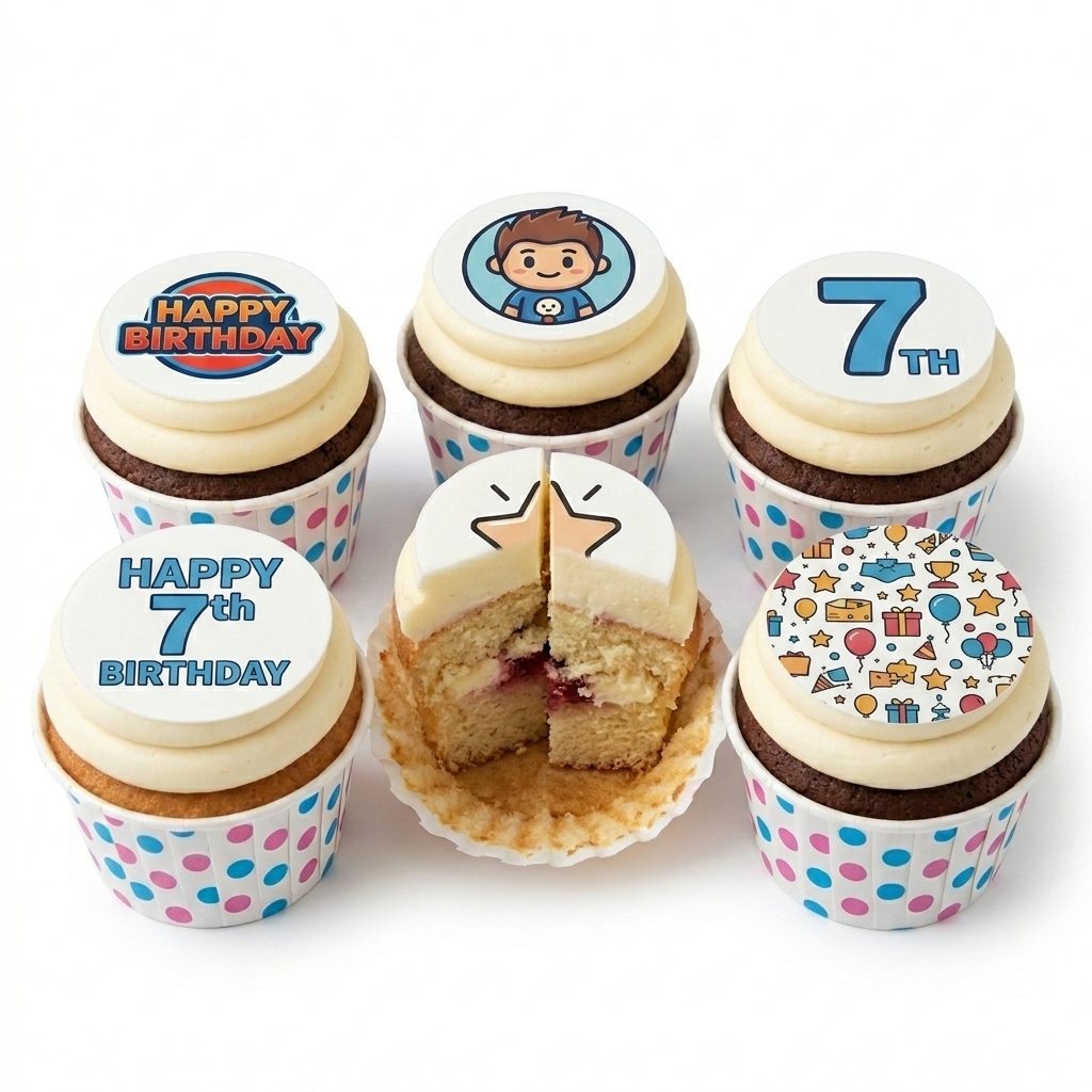 Kids Birthday Cupcakes with Character & Custom Age Topper