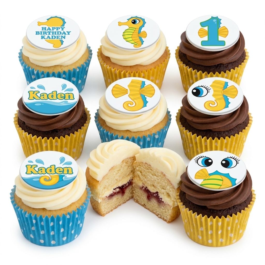 Seahorse Theme Birthday Cupcakes for Kids