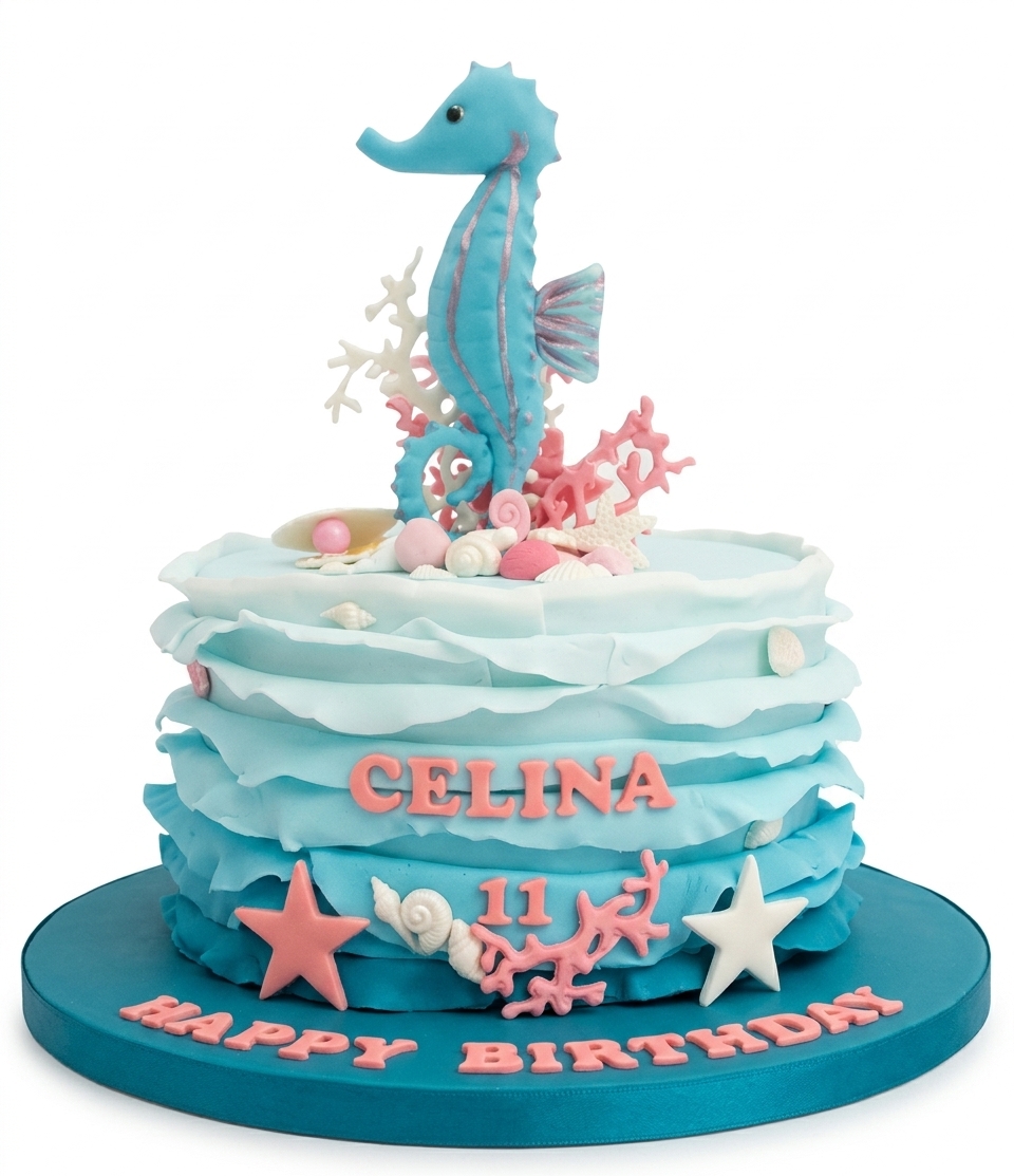 Seahorse Under The Sea Birthday Cake
