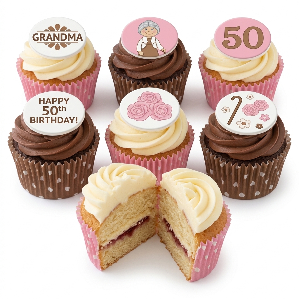 Grandma Birthday Cupcakes with Custom Age Topper