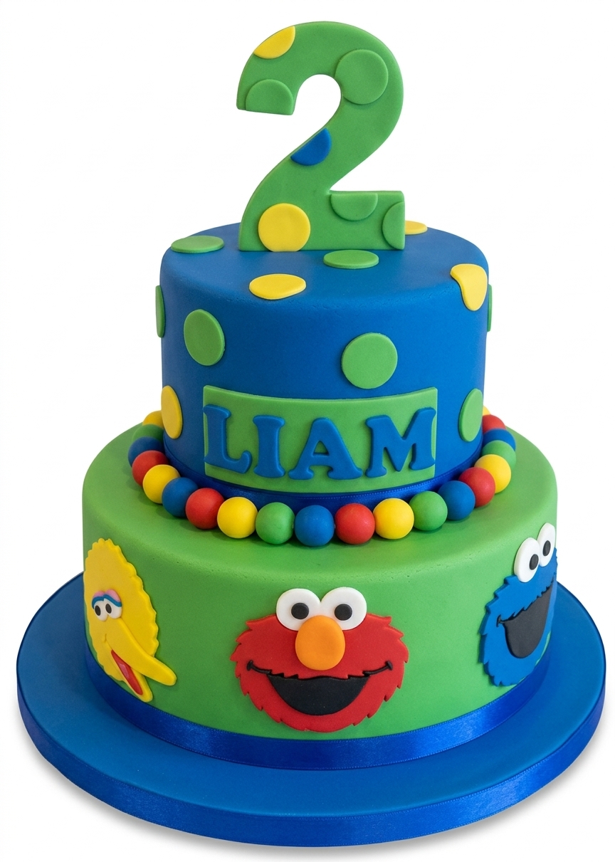 Sesame Street Kids Birthday Cake with Custom Age & Name