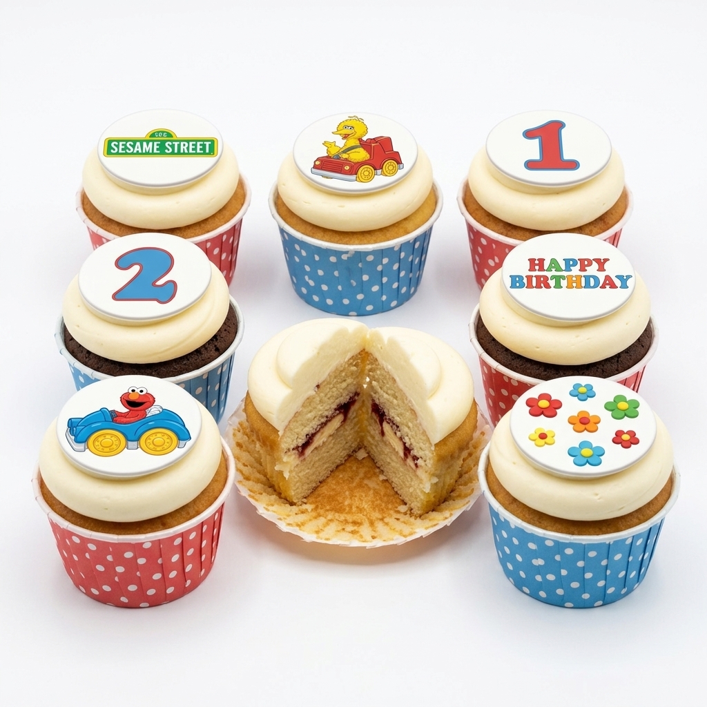 Sesame Street Birthday Cupcakes with Custom Age Toppers