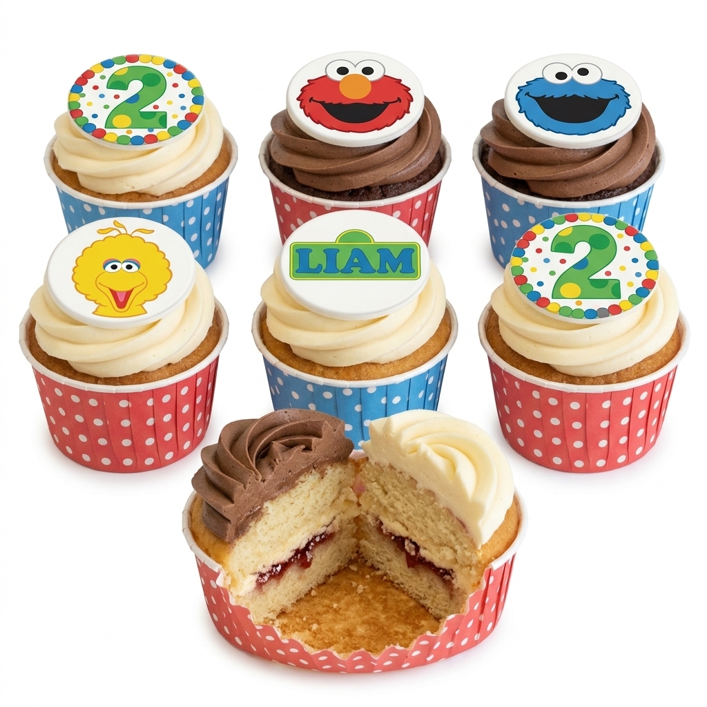 Sesame Street Birthday Cupcakes with Custom Age Topper