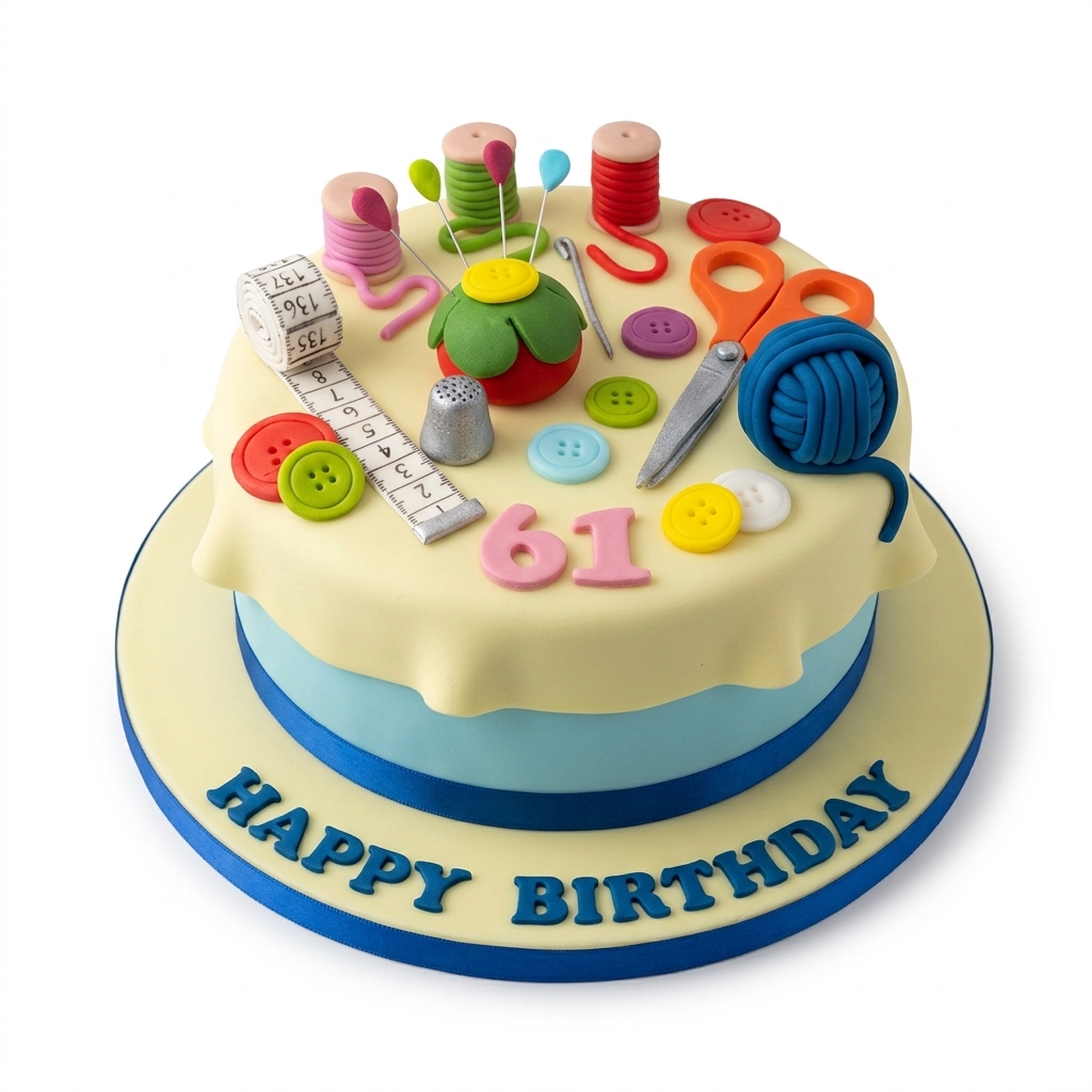 Sewing Theme Birthday Cake with Custom Age Topper