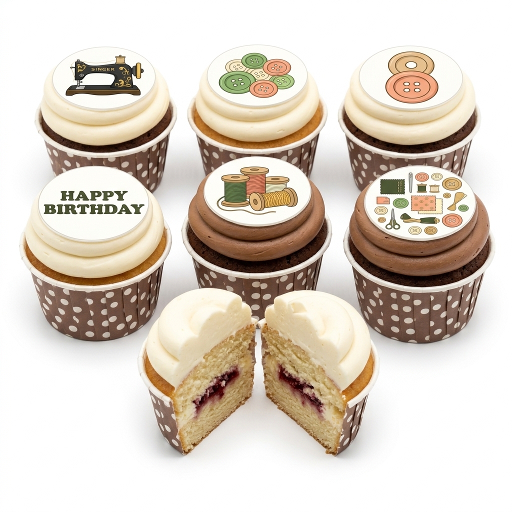 Sewing Theme Birthday Cupcakes