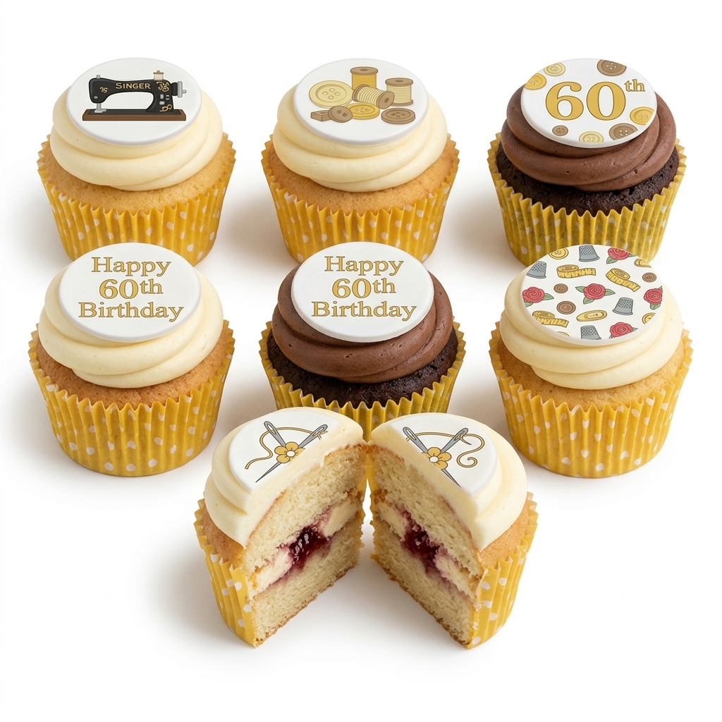 60th Birthday Sewing Theme Cupcakes