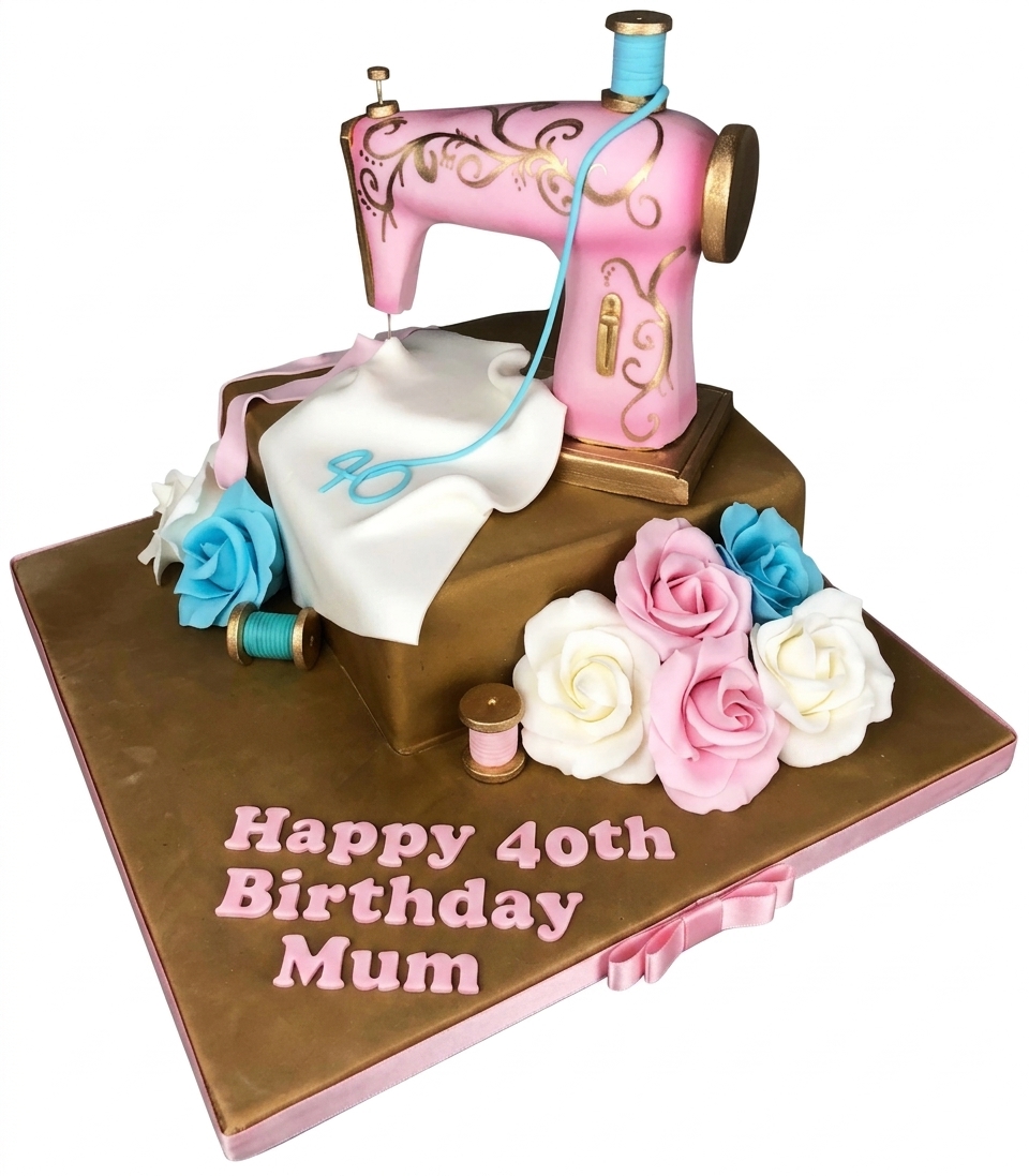 Sewing Machine Birthday Cake with Custom Message