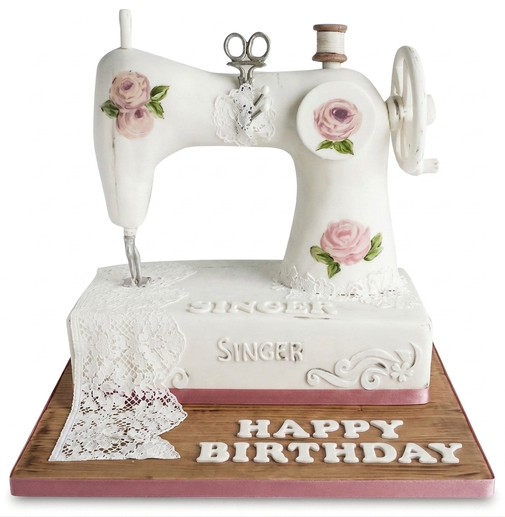 Vintage Sewing Machine Birthday Cake