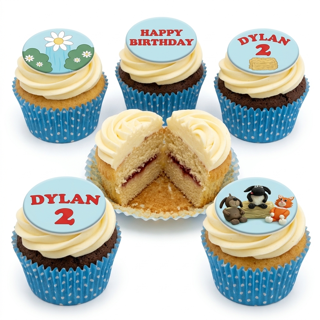 Personalised Shaun the Sheep Birthday Cupcakes