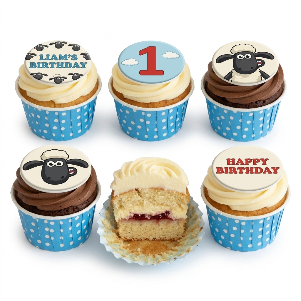 Shaun the Sheep Birthday Cupcakes with Custom Toppers