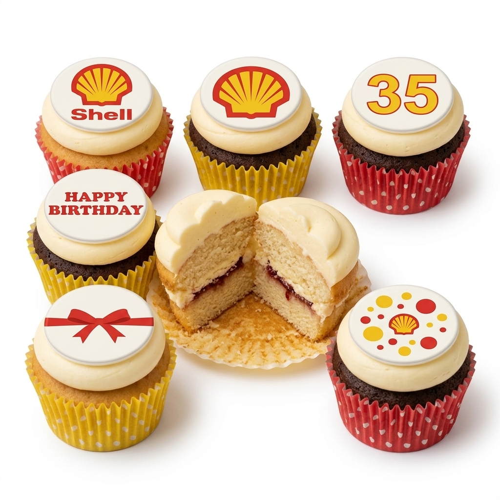 Company Logo Birthday Cupcakes with Custom Age Topper