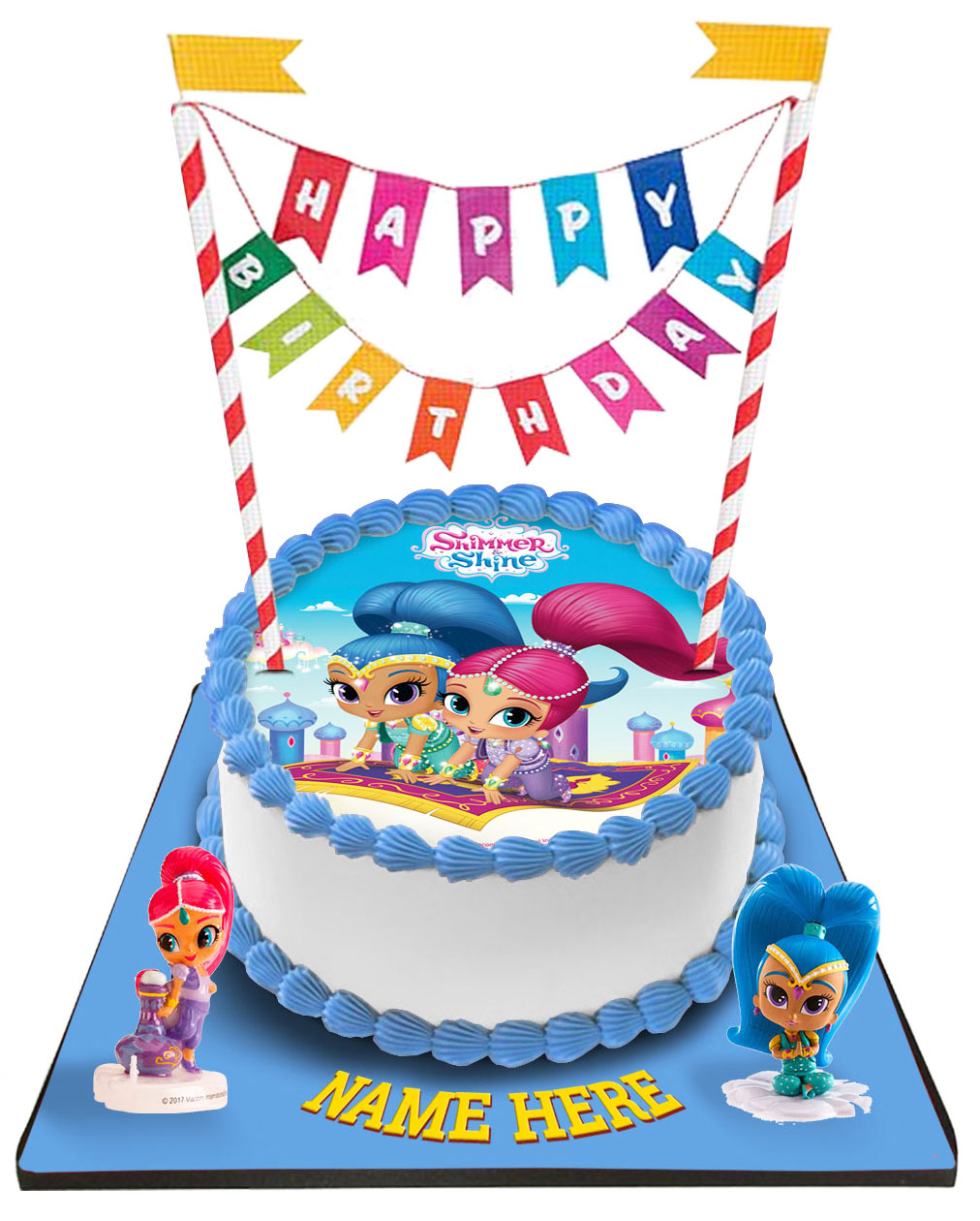 Shimmer & Shine Cake with Happy Birthday Bunting & Toppers