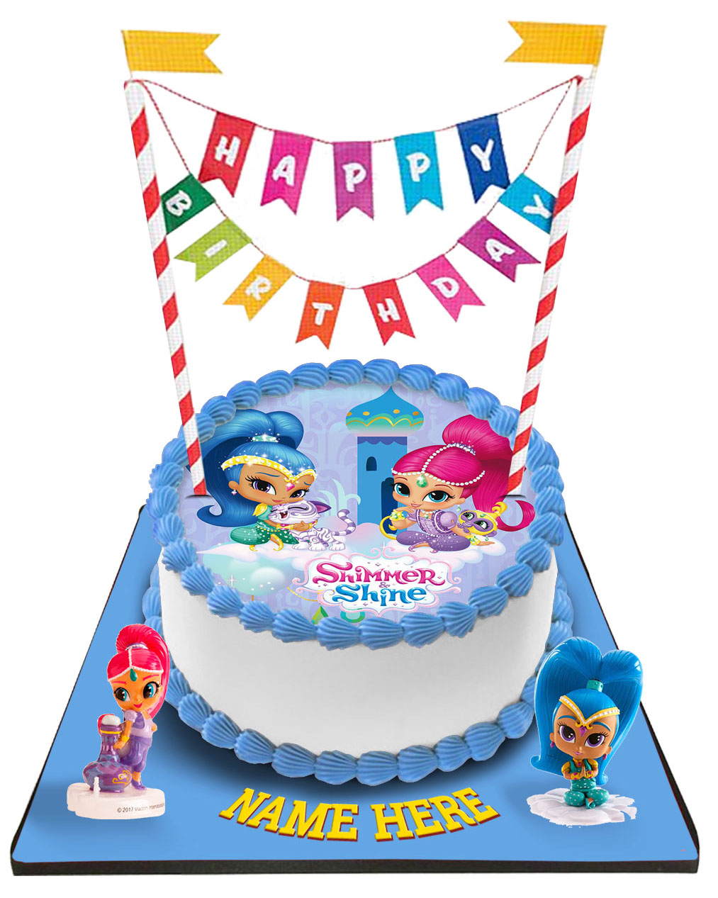 Shimmer &Shine Cake with Happy Birthday Bunting &Toppers