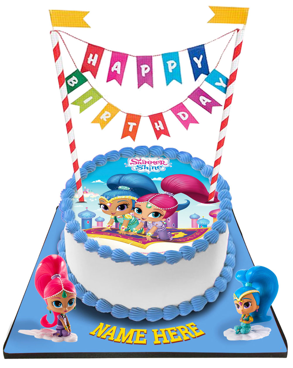 Shimmer & Shine Cake with Happy Birthday Bunting & toppers