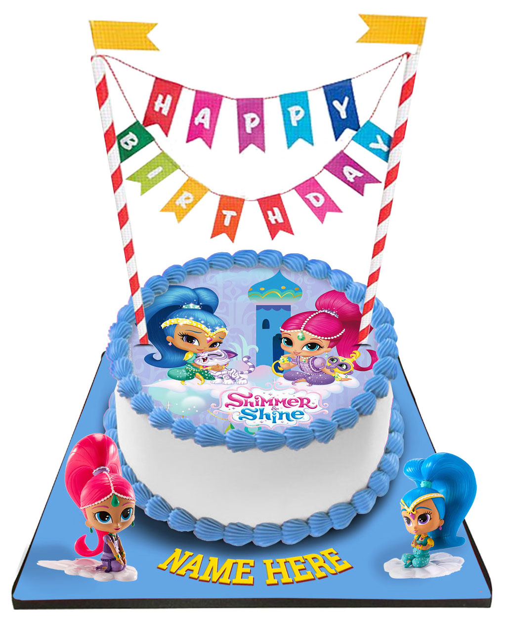 Shimmer & Shine Cake with Happy Birthday Bunting & toppers