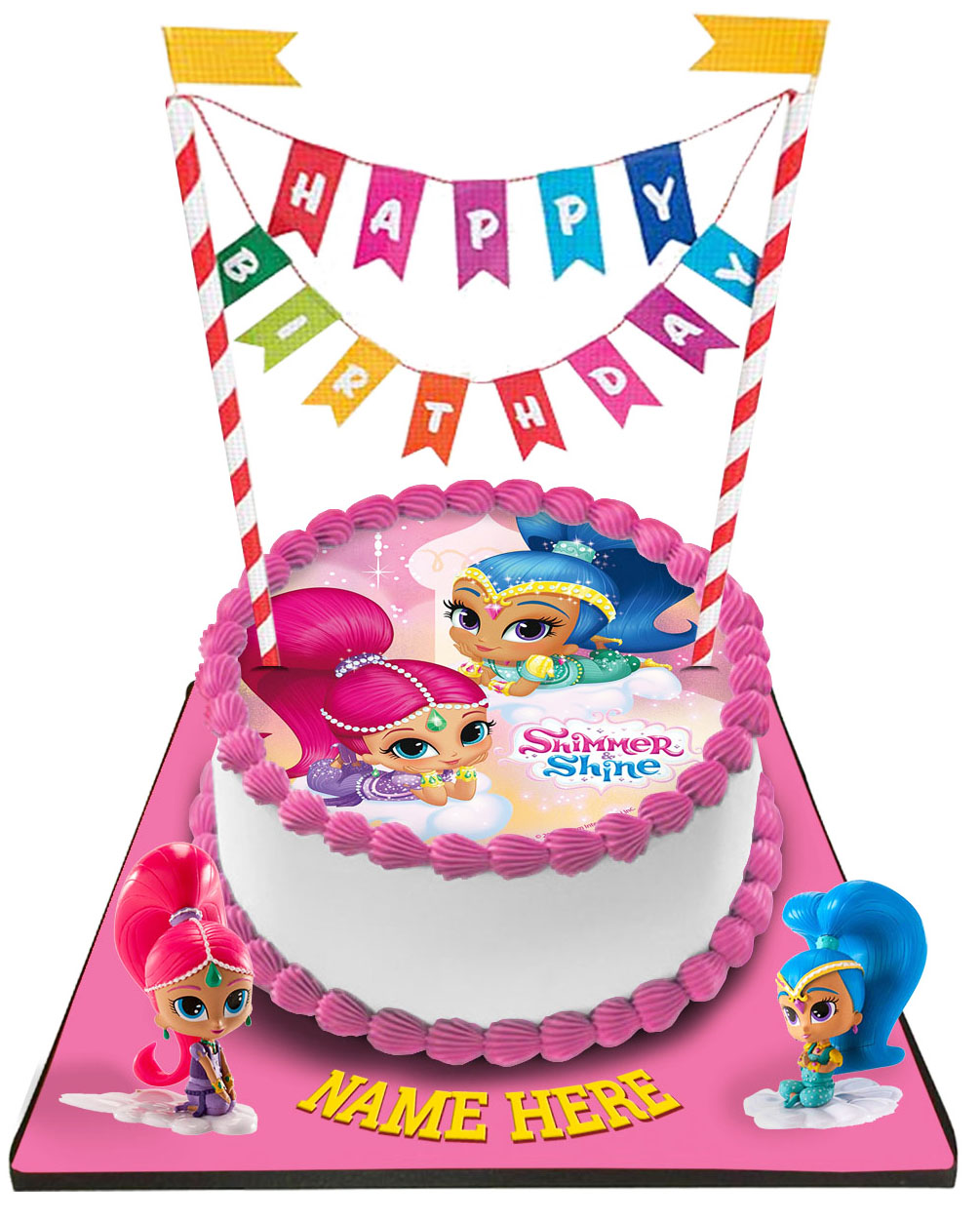 Shimmer & Shine Cake with Happy Birthday Bunting &Toppers