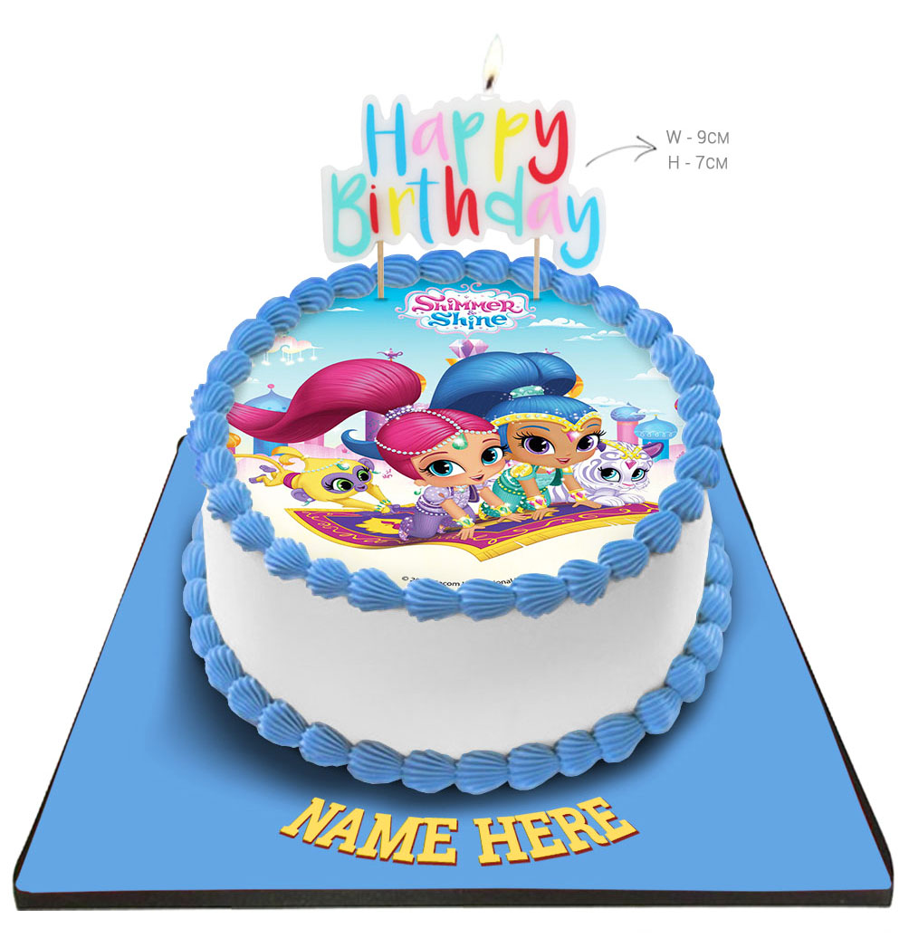 Shimmer & Shine Cake with Happy Birthday Candle