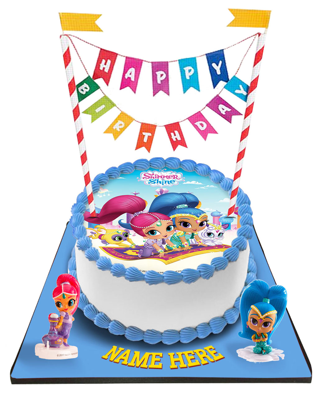 Shimmer & Shine Cake with Happy Birthday Bunting &Toppers